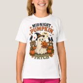 真夜中のカボチャ畑の幽霊 ハロウィン Tシャツ (正面)
