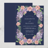 真夜中のコーラルリラックスユーカリの結婚式 招待状 (正面/裏面)