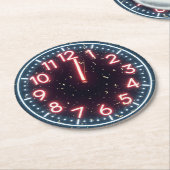 真夜中のネオン時計の新年紙吹雪 ラウンドペーパーコースター (アングル)