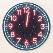 真夜中のネオン時計の新年紙吹雪 ラウンドペーパーコースター (正面)