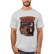 真夜中のパン屋シャツ、かわいい黒猫Tシャツ