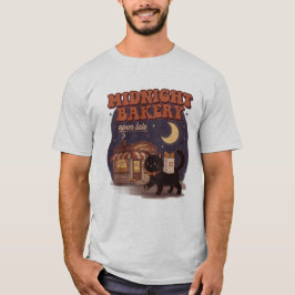 真夜中のパン屋シャツ、かわいい黒猫Tシャツ Tシャツ