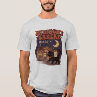 真夜中のパン屋シャツ、かわいい黒猫Tシャツ Tシャツ