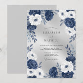 真夜中のパールホワイトフラワーの結婚式 招待状 (正面/裏面)