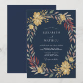 真夜中のマスタードの葉とグレイ・ユーカリの結婚式 招待状 (正面/裏面)