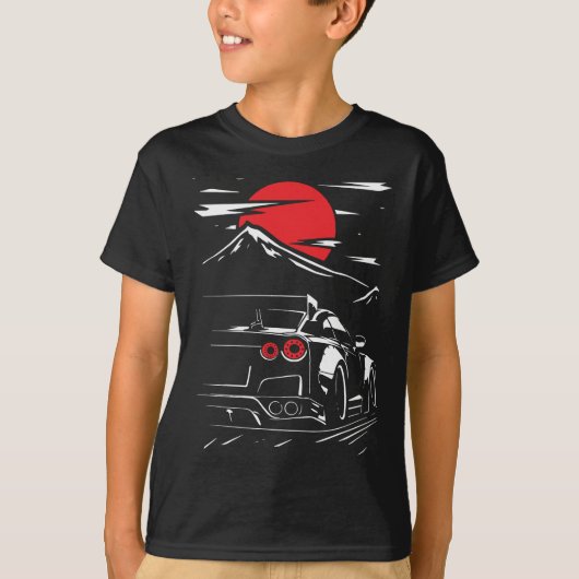 真夜中のレース: 赤い月レーシングカー Tシャツ (正面)