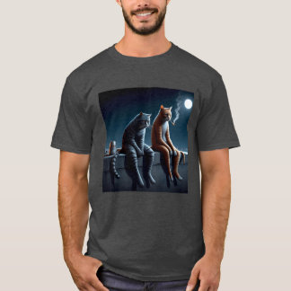 真夜中の喫煙猫ミームアート 楽しいムード Tシャツ