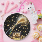 真夜中の時計と新年のシャンパン ペーパープレート (パーティー)