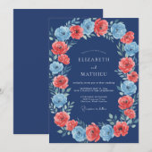 真夜中の暖かな珊瑚の花びらの結婚式 招待状 (正面/裏面)