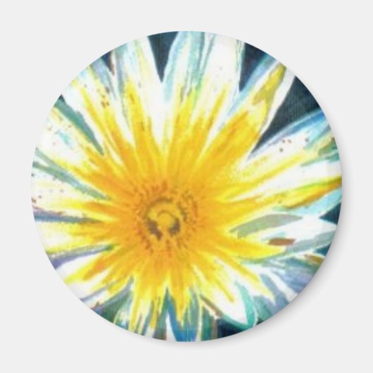 真夜中の朝の輝き 白い黄色の花 マグネット (正面)