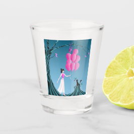 真夜中の木にかわいいバレリーナと猫 ショットグラス