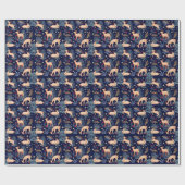 真夜中の森林森林トナカイ及びクリスマスツリー ラッピングペーパー (フラット)