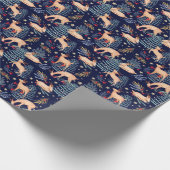 真夜中の森林森林トナカイ及びクリスマスツリー ラッピングペーパー (角)