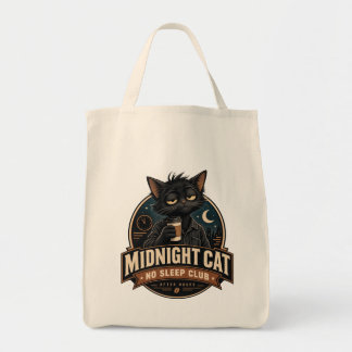 真夜中の猫 眠らないクラブ ヴィンテージ 黒猫 コーヒー トートバッグ