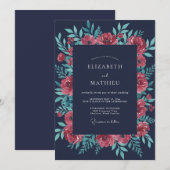 真夜中の珊瑚の芍薬の結婚式 招待状 (正面/裏面)