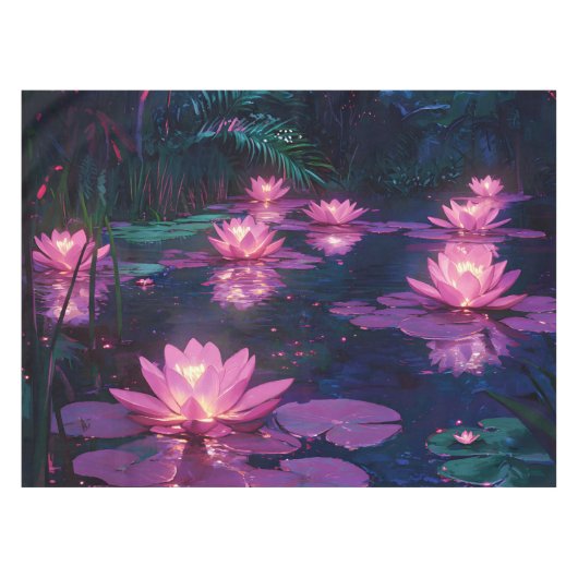 真夜中の禅の自然 ピンクの蓮の池 テーブルクロス (正面(横))