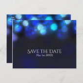 真夜中の空の青いライトウェディング日付を保存 案内ポストカード (正面/裏面)