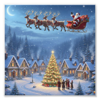 真夜中の空の魔法 - クリスマスビレッジプリント フォトプリント