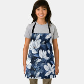 真夜中の背景に白いマグノリア模様 エプロン (インサイチュ)