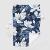 真夜中の背景に白いマグノリア模様 ゴルフタオル (インサイチュ)