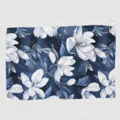 真夜中の背景に白いマグノリア模様 ゴルフタオル (横)