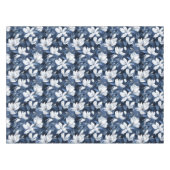 真夜中の背景に白いマグノリア模様 テーブルクロス (正面(横))