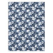 真夜中の背景に白いマグノリア模様 テーブルクロス (正面)