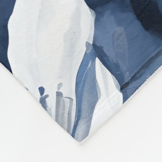 真夜中の背景に白いマグノリア模様 フリースブランケット (角)