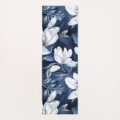 真夜中の背景に白いマグノリア模様 ヨガマット (裏面)