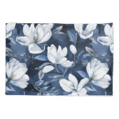 真夜中の背景に白いマグノリア模様 枕カバー (裏面)