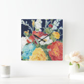 真夜中の花模様I スクエア壁時計 (ホーム)