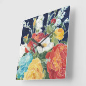 真夜中の花模様I スクエア壁時計 (傾斜)