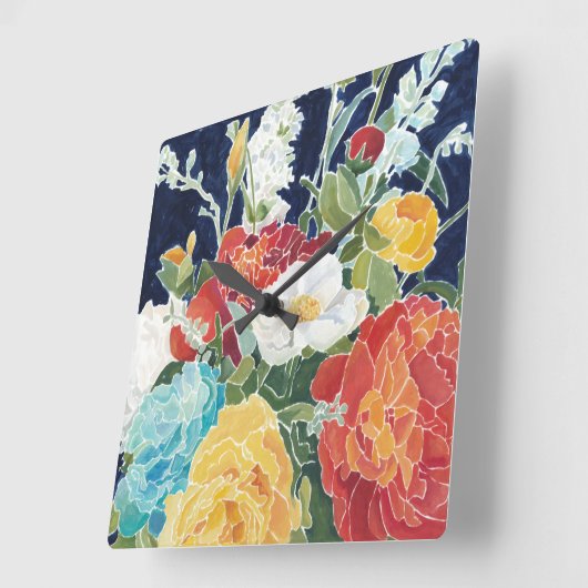 真夜中の花模様I スクエア壁時計 (傾斜)