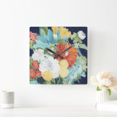 真夜中の花模様III スクエア壁時計 (ホーム)