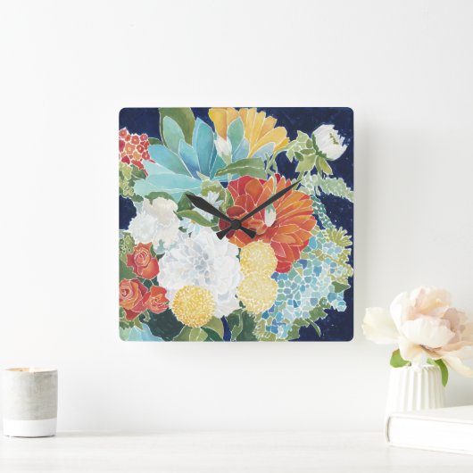 真夜中の花模様III スクエア壁時計 (ホーム)