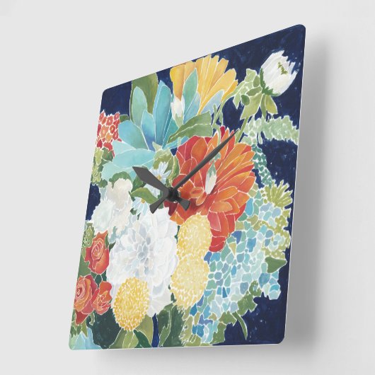 真夜中の花模様III スクエア壁時計 (傾斜)