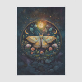 真夜中の薄絹の羽、蛾と月の縦構図 薄葉紙