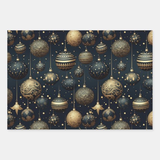 真夜中の輝素晴らしく装飾クリスマス ラッピングペーパーシート (正面)