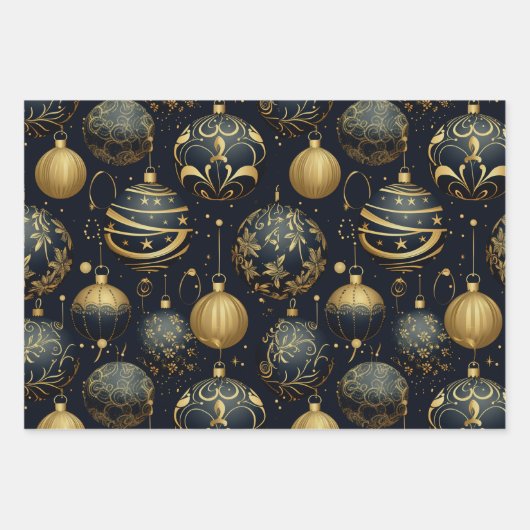 真夜中の輝素晴らしく装飾クリスマス ラッピングペーパーシート (正面3)