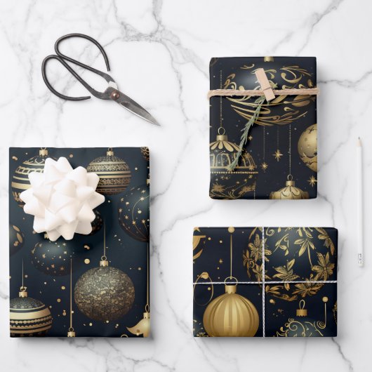 真夜中の輝素晴らしく装飾クリスマス ラッピングペーパーシート (正面)