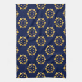 真夜中の金ゴールド: Luxe Geometric Pattern on深いBlue キッチンタオル (縦)