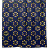 真夜中の金ゴールド: Luxe Geometric Pattern on深いBlue シャワーカーテン (正面)