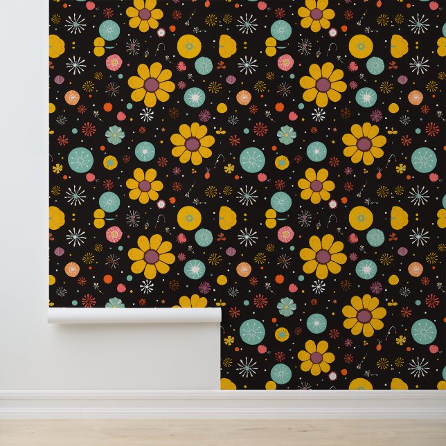 真夜中の開花:レトロフローラ爆発 壁紙 (アプリケーション)