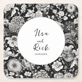 真夜中の開花：暗いフローラ結婚の スクエアペーパーコースター