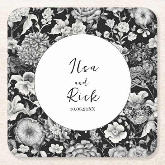 真夜中の開花：暗いフローラ結婚の スクエアペーパーコースター (正面)