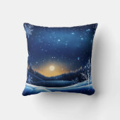 真夜中の霜の雪きらめく片 クッション (裏面)