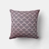 真夜中の青いアールデコパターンののどのばら色の金ゴールド クッション (裏面)