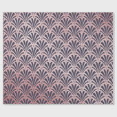 真夜中の青いアールデコファンののどのばら色の金ゴールド ラッピングペーパー (フラット)