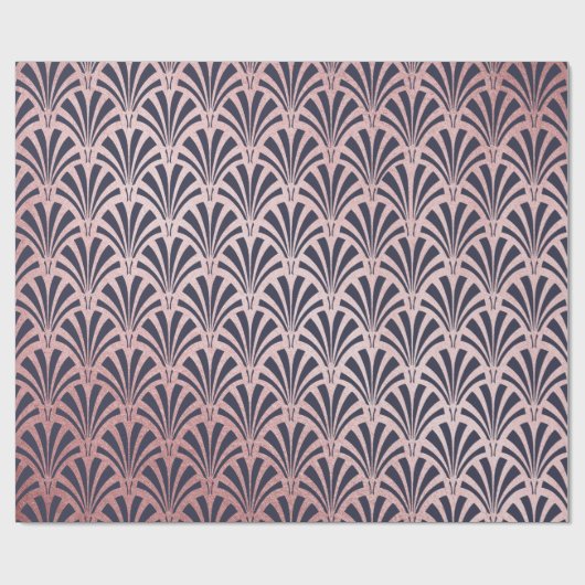 真夜中の青いアールデコファンののどのばら色の金ゴールド ラッピングペーパー (フラット)