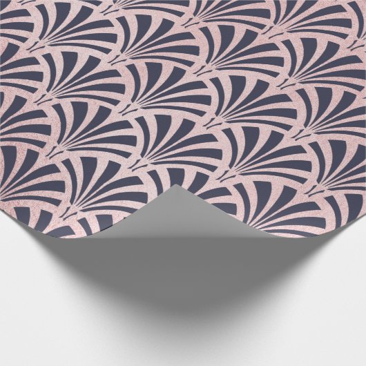 真夜中の青いアールデコファンののどのばら色の金ゴールド ラッピングペーパー (角)